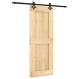 Sliding Door with Hardware Set 80x210 cm Solid Wood Pine - Front View