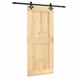 Sliding Door with Hardware Set 90x210 cm Solid Wood Pine - Front View
