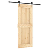 Sliding Door with Hardware Set 80x210 cm Solid Wood Pine - Front View