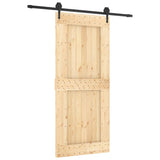 Sliding Door with Hardware Set 90x210 cm Solid Wood Pine - Front View
