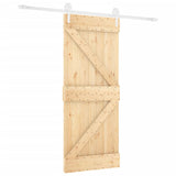 Sliding Door with Hardware Set 80x210 cm Solid Wood Pine - Front View