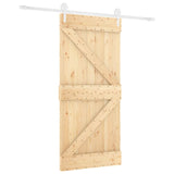 Sliding Door with Hardware Set 90x210 cm Solid Wood Pine - Front View