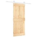 Sliding Door with Hardware Set 85x210 cm Solid Wood Pine - Front View