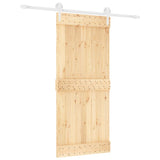 Sliding Door with Hardware Set 90x210 cm Solid Wood Pine - Front View