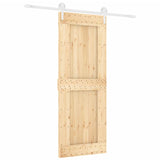Sliding Door with Hardware Set 80x210 cm Solid Wood Pine - Front View