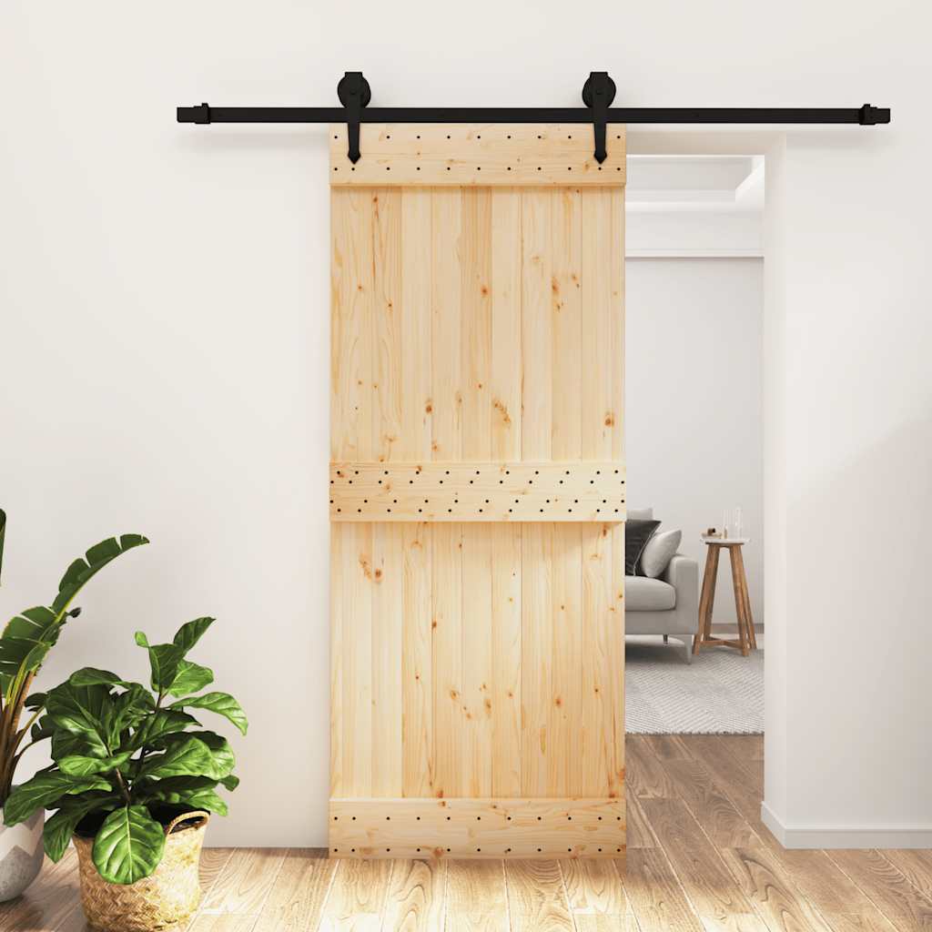 Sliding Door with Hardware Set 85x210 cm Solid Wood Pine