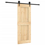 Sliding Door with Hardware Set 80x210 cm Solid Wood Pine - Front View