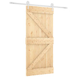 Sliding Door with Hardware Set 95x210 cm Solid Wood Pine - Front View
