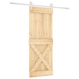Sliding Door with Hardware Set 90x210 cm Solid Wood Pine - Front View