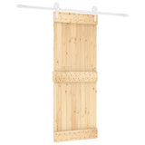 Sliding Door with Hardware Set 80x210 cm Solid Wood Pine - Front View