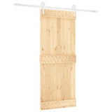 Sliding Door with Hardware Set 85x210 cm Solid Wood Pine - Front View