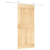 Sliding Door with Hardware Set 90x210 cm Solid Wood Pine - Front View