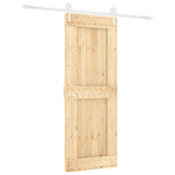 Sliding Door with Hardware Set 80x210 cm Solid Wood Pine - Front View