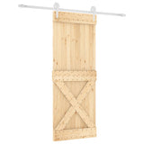 Sliding Door with Hardware Set 80x210 cm Solid Wood Pine - Front View