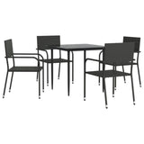 5 Piece Garden Dining Set Black Poly Rattan and Steel - Front View