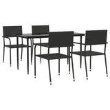 5 Piece Garden Dining Set Black Poly Rattan and Steel - Front View