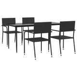 5 Piece Garden Dining Set Black Poly Rattan and Steel - Front View