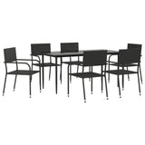 7 Piece Garden Dining Set Black Poly Rattan and Steel - Front View