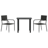 3 Piece Garden Dining Set Black Poly Rattan and Steel - Front View