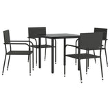 5 Piece Garden Dining Set Black Poly Rattan and Steel - Front View