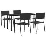 5 Piece Garden Dining Set Black Poly Rattan and Steel - Front View