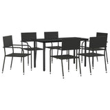 7 Piece Garden Dining Set Black Poly Rattan and Steel - Front View