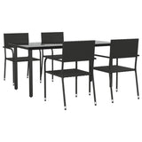5 Piece Garden Dining Set Black Poly Rattan and Steel - Front View