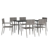 7 Piece Garden Dining Set Grey and Black Poly Rattan and Steel - Front View