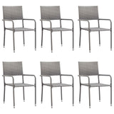 7 Piece Garden Dining Set Grey and Black Poly Rattan and Steel - Side View