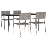 5 Piece Garden Dining Set Grey and Black Poly Rattan and Steel - Front View