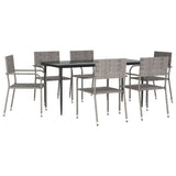 7 Piece Garden Dining Set Grey and Black Poly Rattan and Steel - Front View