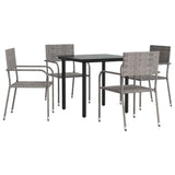 5 Piece Garden Dining Set Grey and Black Poly Rattan and Steel - Front View