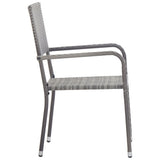 5 Piece Garden Dining Set Grey and Black Poly Rattan and Steel - Rear View