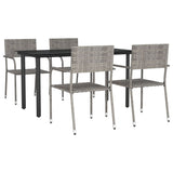 5 Piece Garden Dining Set Grey and Black Poly Rattan and Steel - Front View