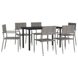 7 Piece Garden Dining Set Grey and Black Poly Rattan and Steel - Front View