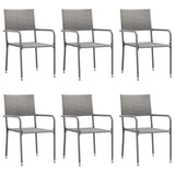 7 Piece Garden Dining Set Grey and Black Poly Rattan and Steel - Side View