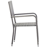 5 Piece Garden Dining Set Grey and Black Poly Rattan and Steel - Rear View