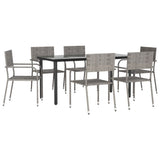7 Piece Garden Dining Set Grey and Black Poly Rattan and Steel - Front View