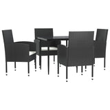 5 Piece Garden Dining Set Black Poly Rattan and Steel - Front View