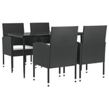 5 Piece Garden Dining Set Black Poly Rattan and Steel