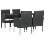 5 Piece Garden Dining Set Black Poly Rattan and Steel - Front View