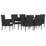 7 Piece Garden Dining Set Black Poly Rattan and Steel - Front View