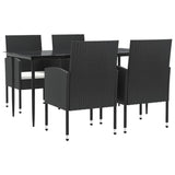 5 Piece Garden Dining Set Black Poly Rattan and Steel - Front View