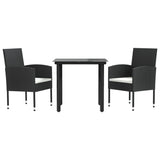 3 Piece Garden Dining Set Black Poly Rattan and Steel - Front View
