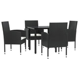 5 Piece Garden Dining Set Black Poly Rattan and Steel - Front View