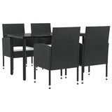 5 Piece Garden Dining Set Black Poly Rattan and Steel - Front View