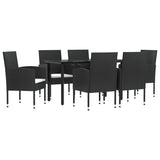 7 Piece Garden Dining Set Black Poly Rattan and Steel - Front View