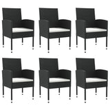 7 Piece Garden Dining Set Black Poly Rattan and Steel