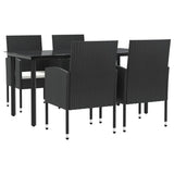 5 Piece Garden Dining Set Black Poly Rattan and Steel