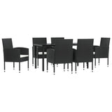 7 Piece Garden Dining Set Black Poly Rattan and Steel - Front View